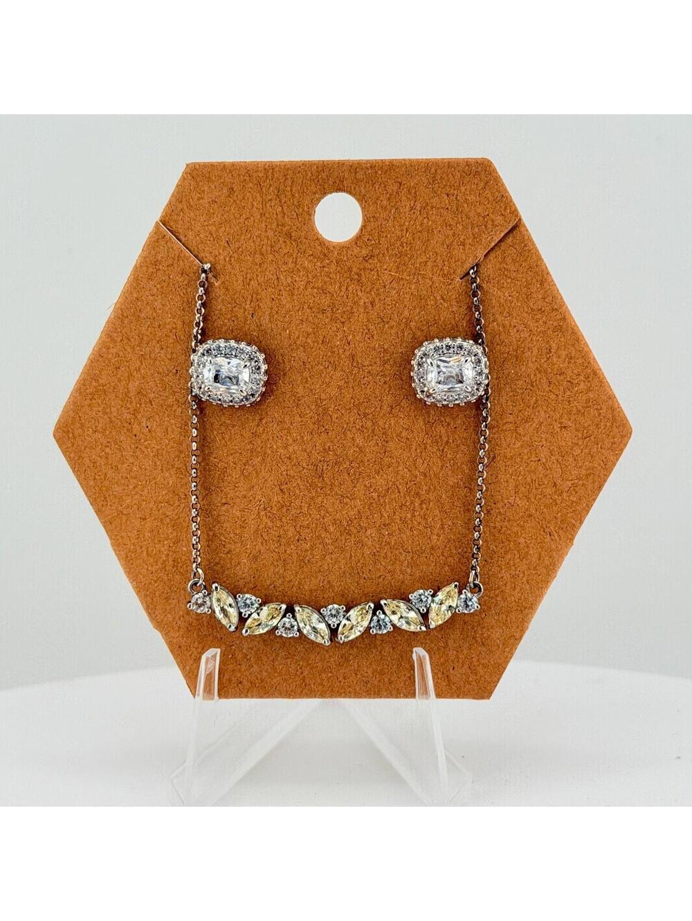 Bomb Party - Curated Necklace & Earrings Set - Dainty, Lemon, Rhodium, Cz